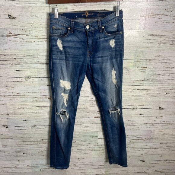 7 For All Mankind Denim - 7 for all mankind skinny jeans distressed size 27